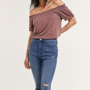 Reitmans Signature Off Shoulder Short Sleeve Polka Dot Shirt sz XXL